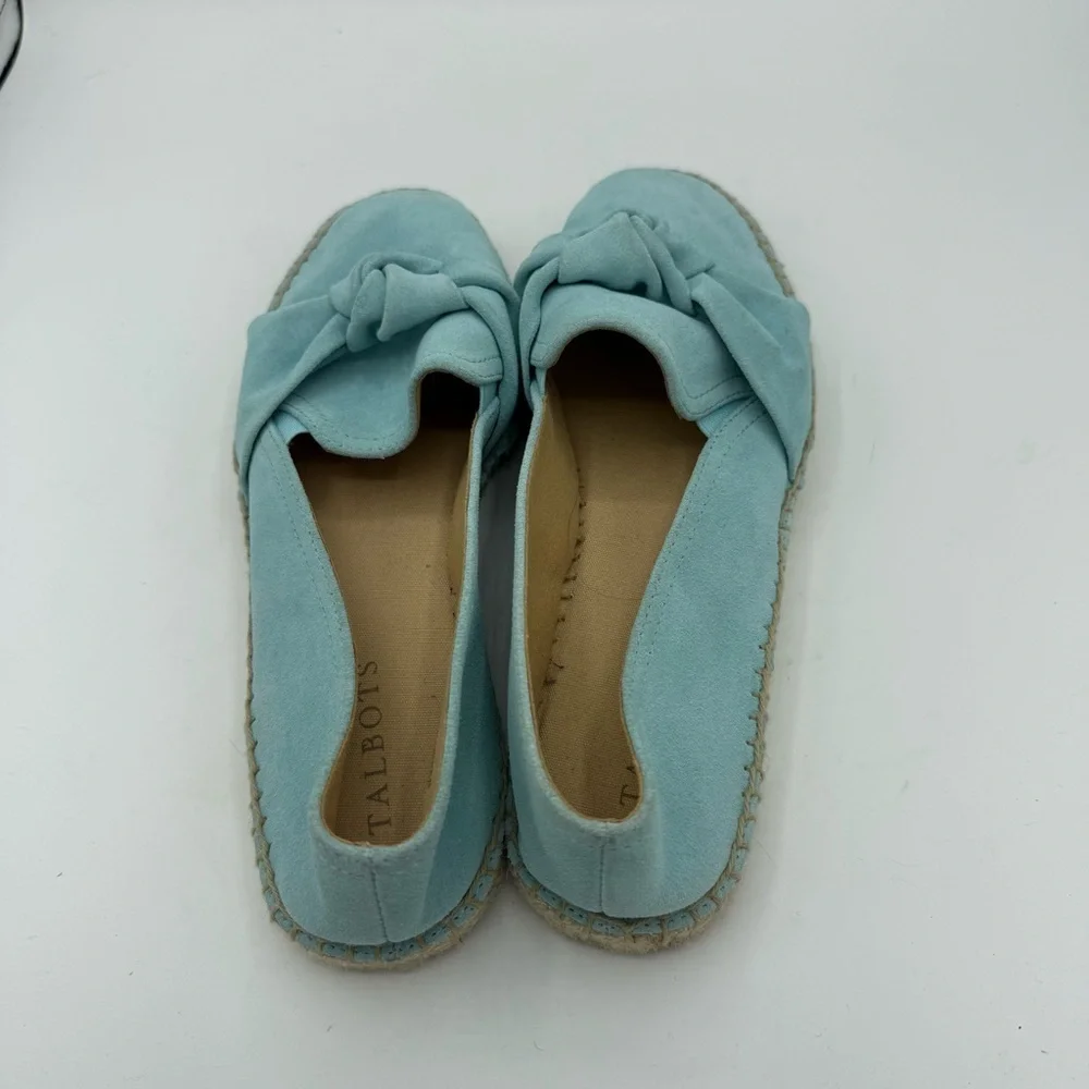 Talbots Izzy Knot Espadrilles Size 7.5 Shoes Aqua Suede Slip On Women’s